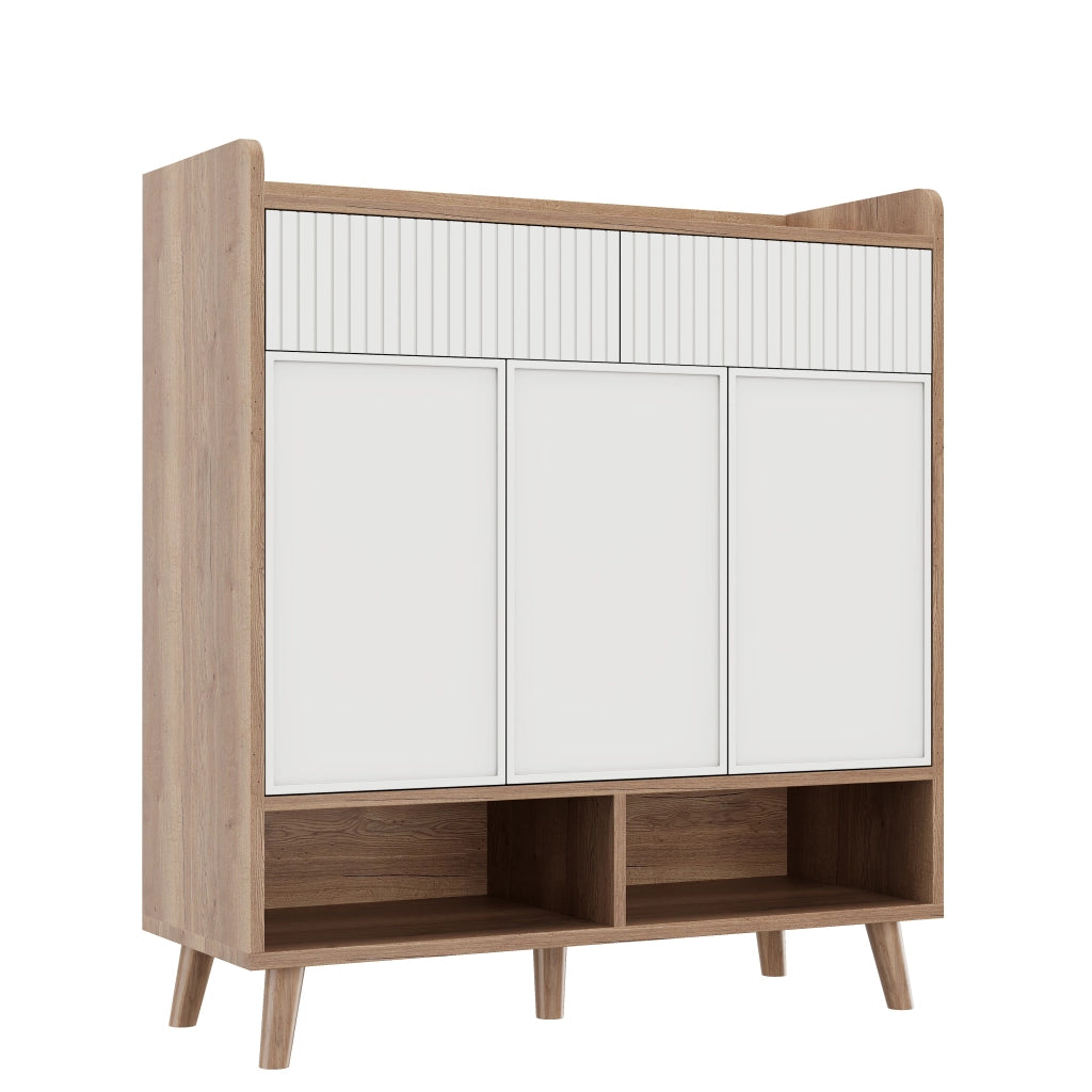 Scarpiera Consolle con Ante e Cassetti ¨C Xylo ¨C Bianco/Legno, 90x35x100 cm