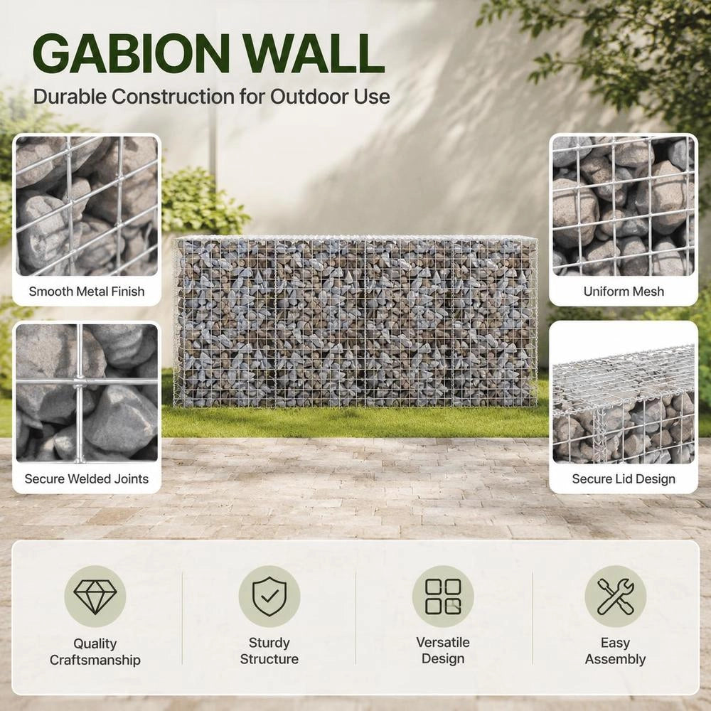 Gabion Wall With Cover, Galvanized Steel, 200x20x85 Cm