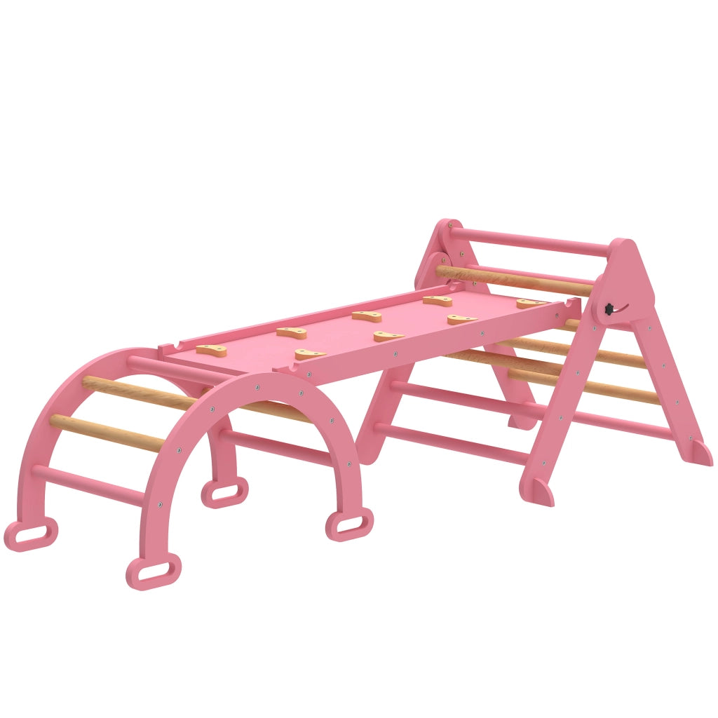 Triangolo di arrampicata Montessori con arco e rampa ¨C zephmum ¨C rosa 188x70 cm