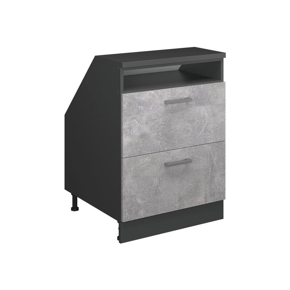 Mobile sottotetto Rion Calcestruzzo/Antracite 60 x 83.8 cm con 2 cassetti, carcassa 60 cm profondità Vicco