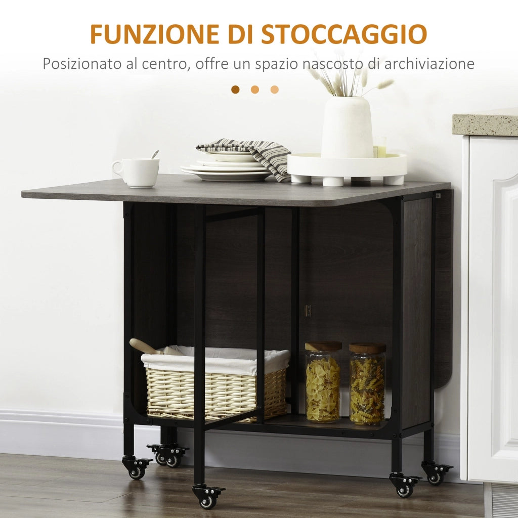 Tavolo Salvaspazio Pieghevole a 2 Ribalte per 6 Persone 130x80x74 cm Grigio