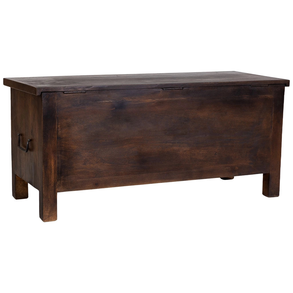 Baule in legno marrone intagliato a mano 100x40x46h cm