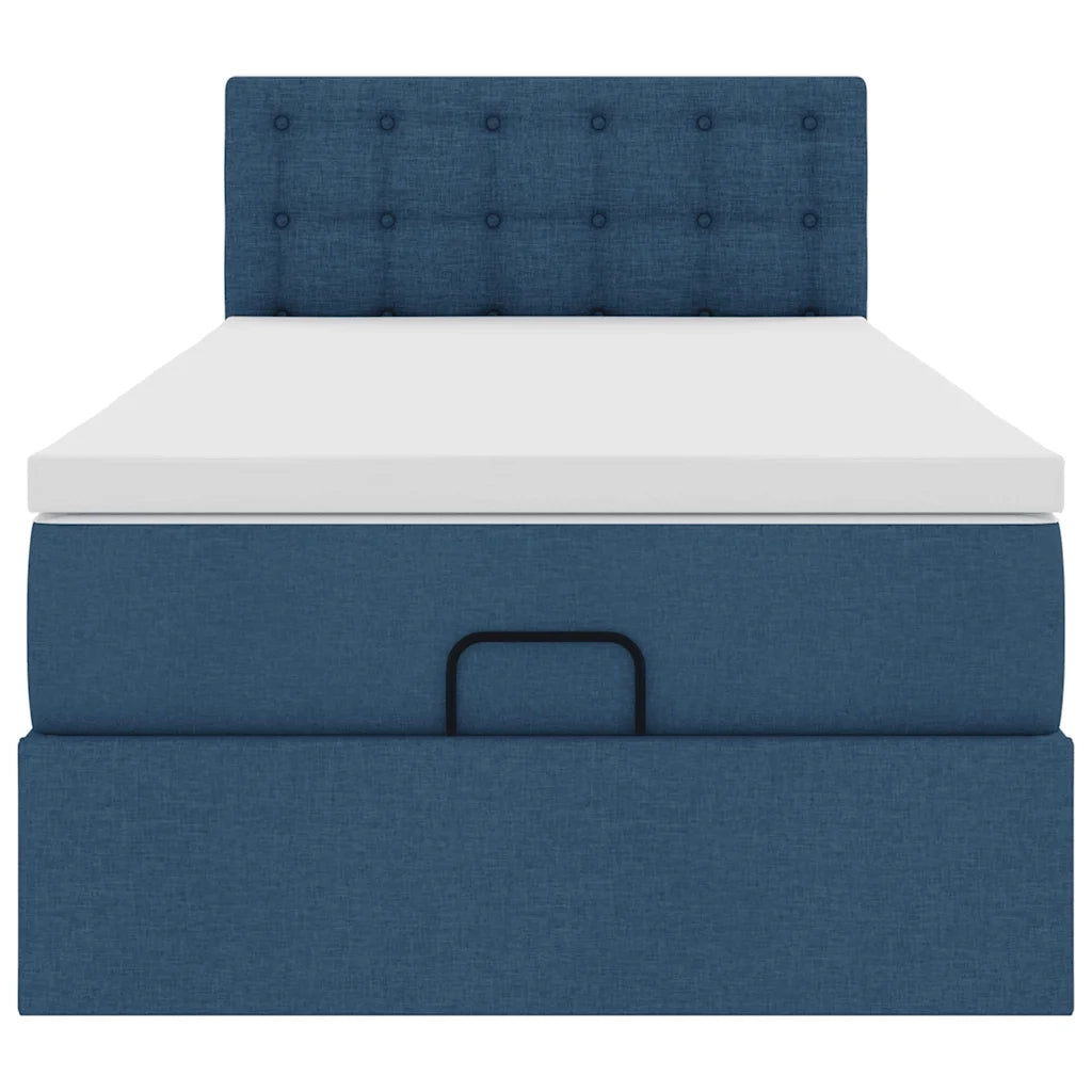 Pouf Letto con Materasso Blu 90x200 cm in Tessuto