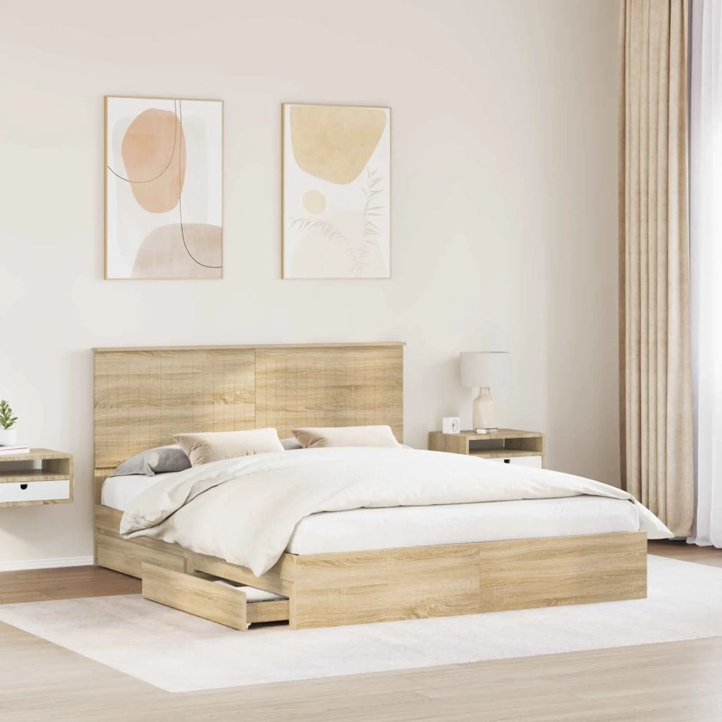 Letto con Contenitore con testiera Rovere Sonoma 160 x 200 cm