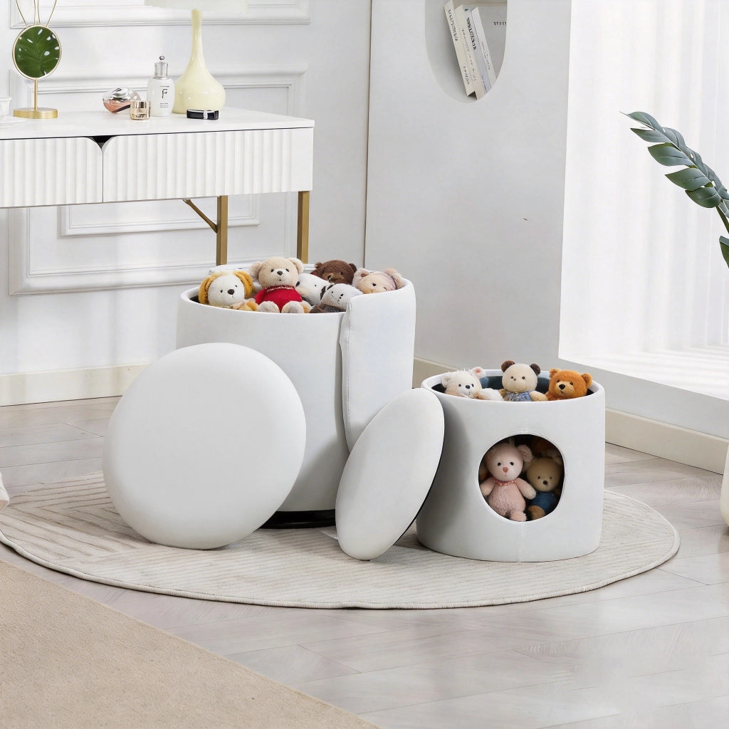 SEDIA Girevole 53x50x47 cm In Velluto Bianco con vano contenitore