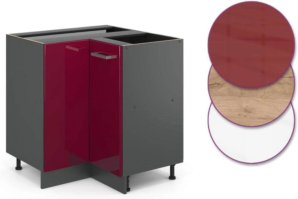 Mobile ad angolo cucina R-Line, Rosso lucido, 75.6 cm senza piano di lavoro, per la libera combinazione all'interno di sistemi cucina modulari