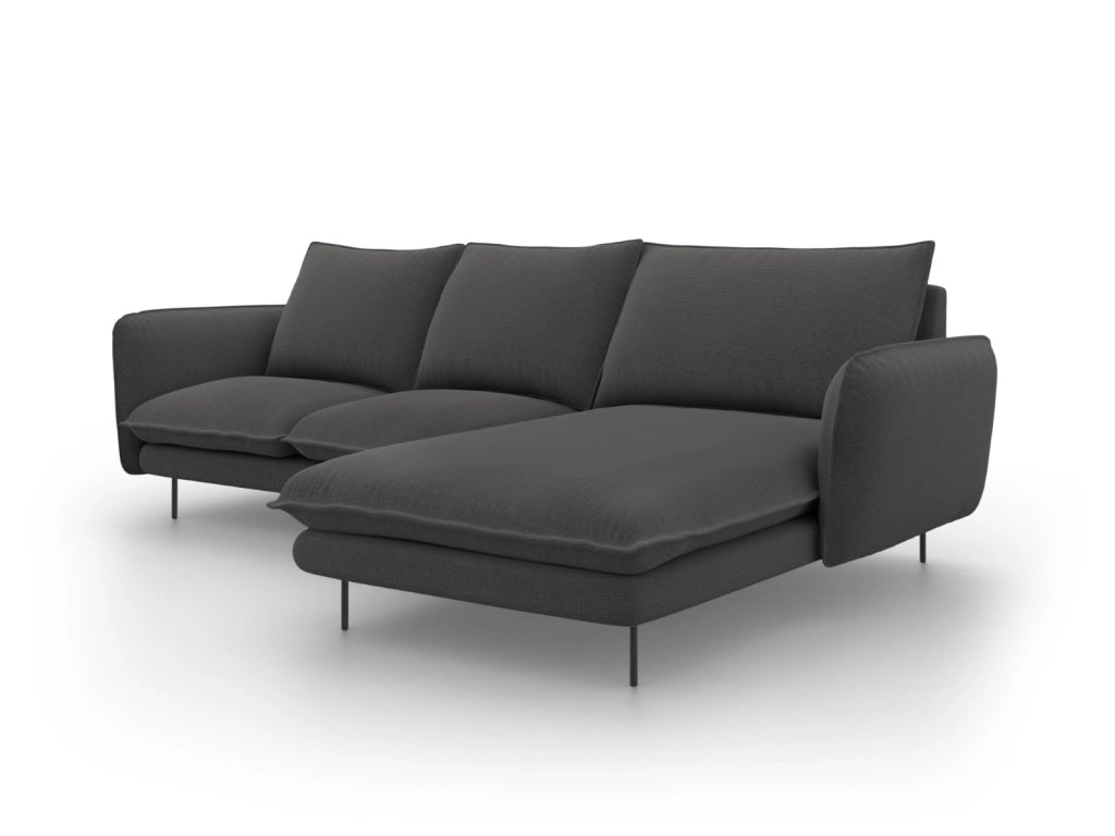 Cosmopolitan Design - Divano angolare destro "Vienna" 5 posti in tessuto strutturato grigio scuro 