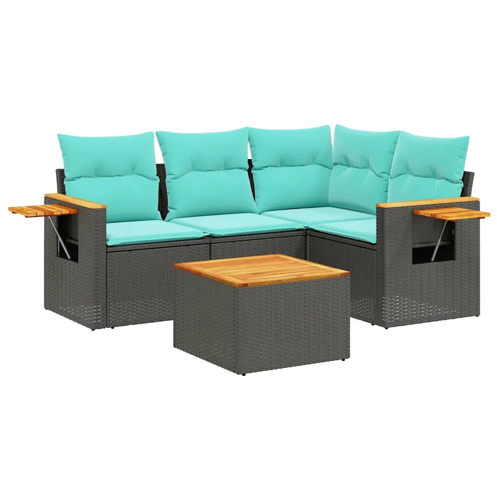 Set Divani da Giardino 5 pz con Cuscini Nero in Polyrattan 3226778