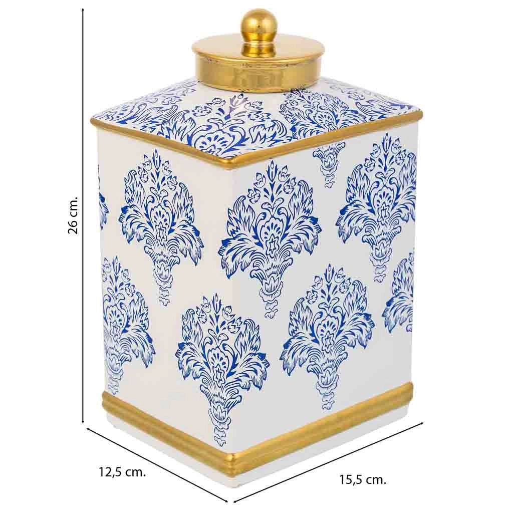 Vaso in ceramica bianca e blu, cm 15,5x12,5x26h