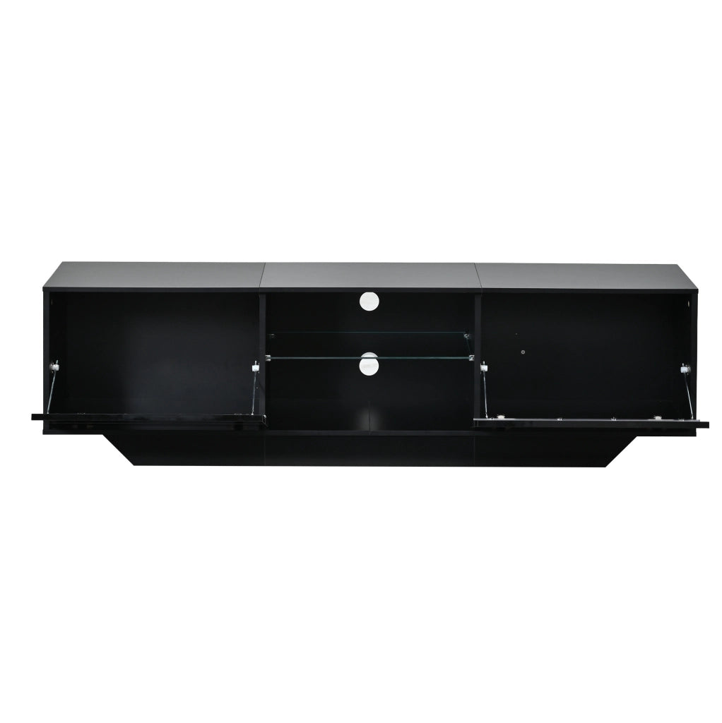 Mobile TV 160x35x44.5 cm con illuminazione RGB; piano lucido; truciolare; nero