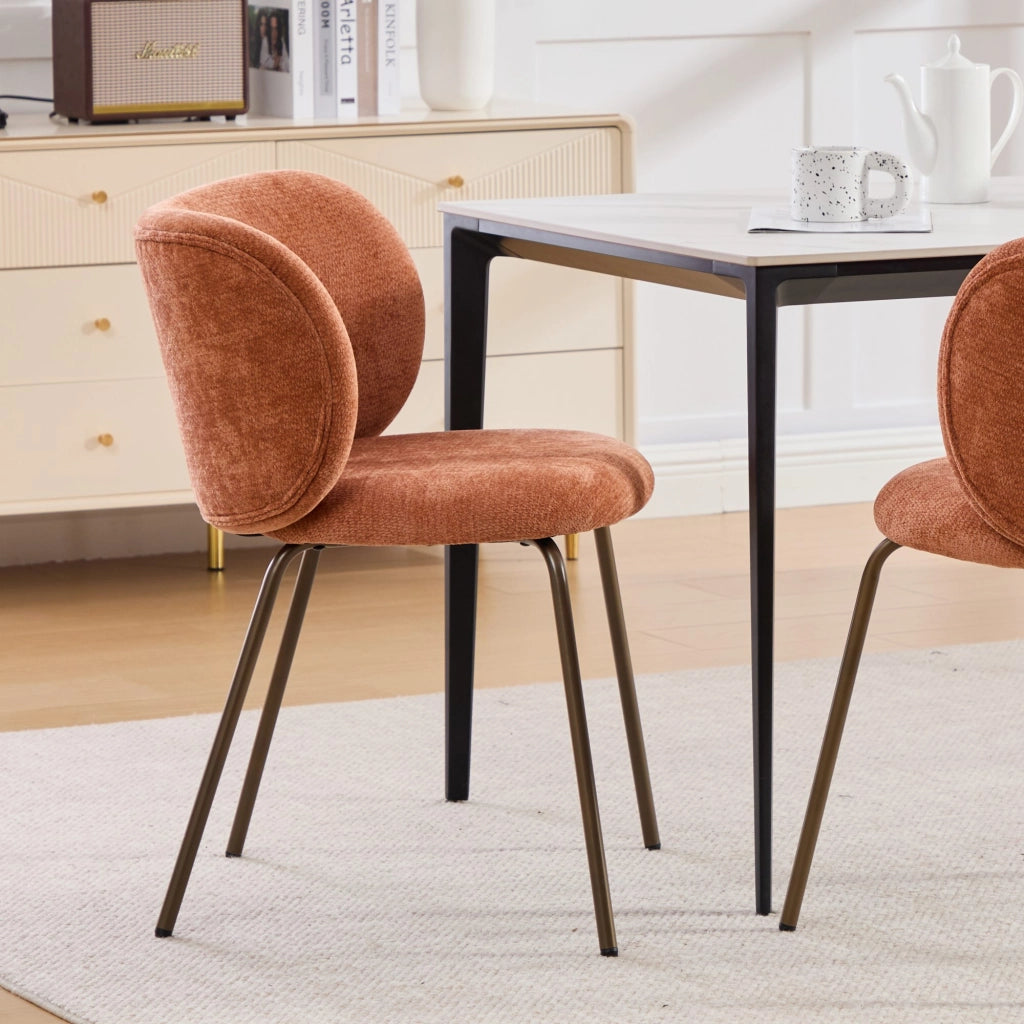 Sedia da Pranzo Imbottita in Velluto ¨C MINIMAL ¨C Gambe in Metallo Bronzo, Arancione