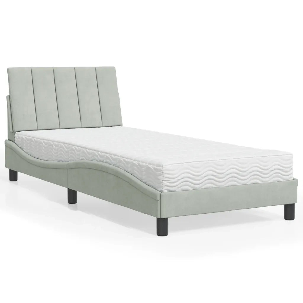 Letto con Materasso Grigio Chiaro 90x190 cm in Velluto