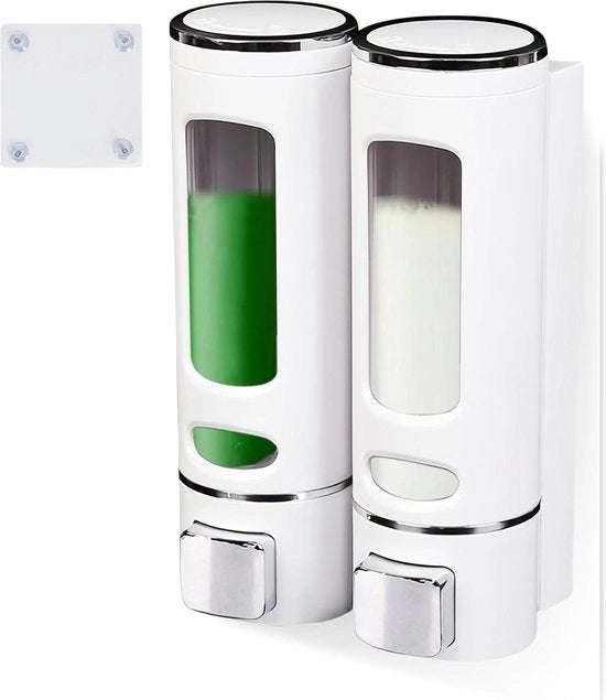 Dispensatore di sapone per parete senza perforazione - dispensatore di sapone in plastica per fissaggio alla parete - adatto per cucina, bagno, toilette - gel doccia, shampoo, detersivo per lavastoviglie.