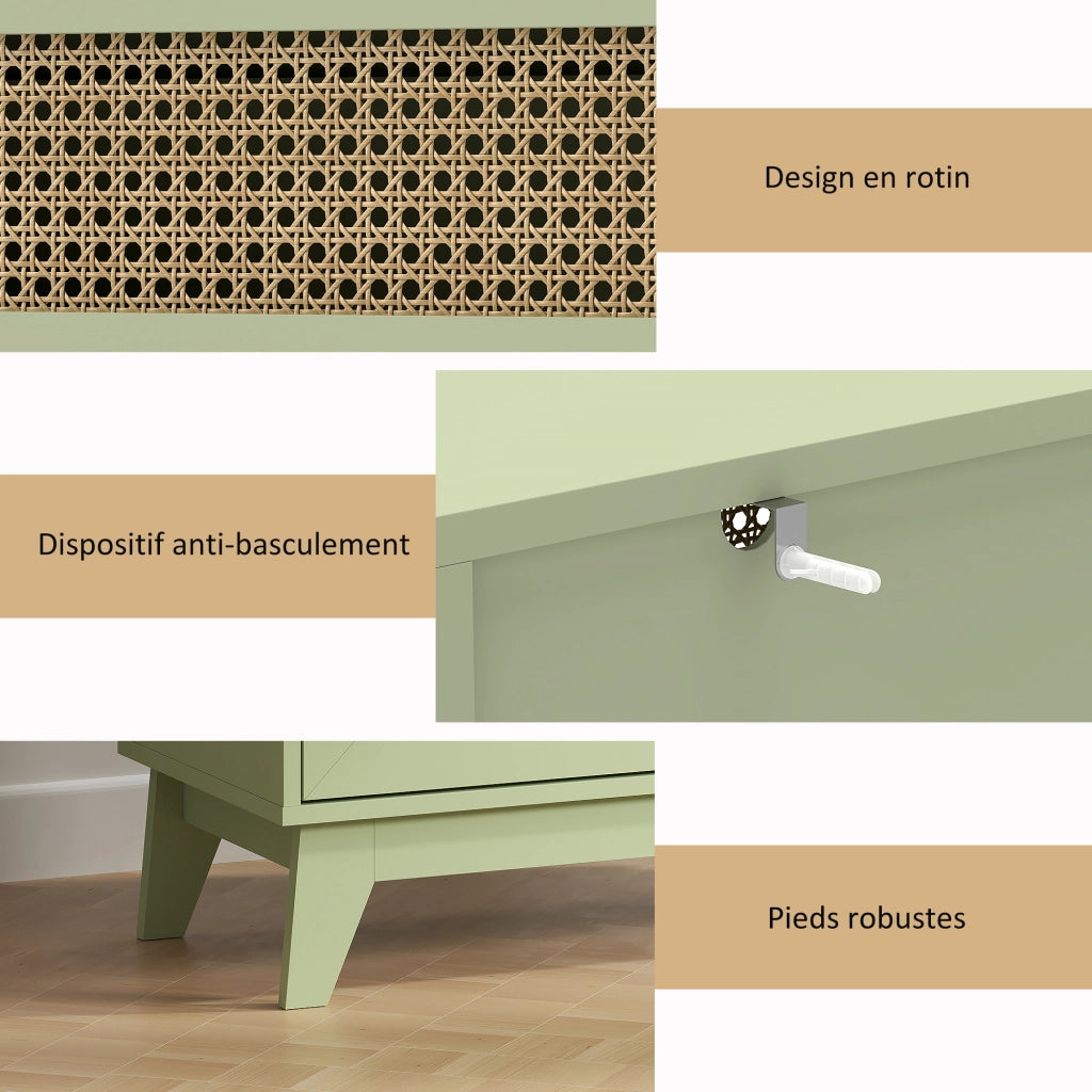 Cassettiera 4 Cassetti Cannage ¨C Minimal ¨C 80x35x95 Legno Chiaro Verde