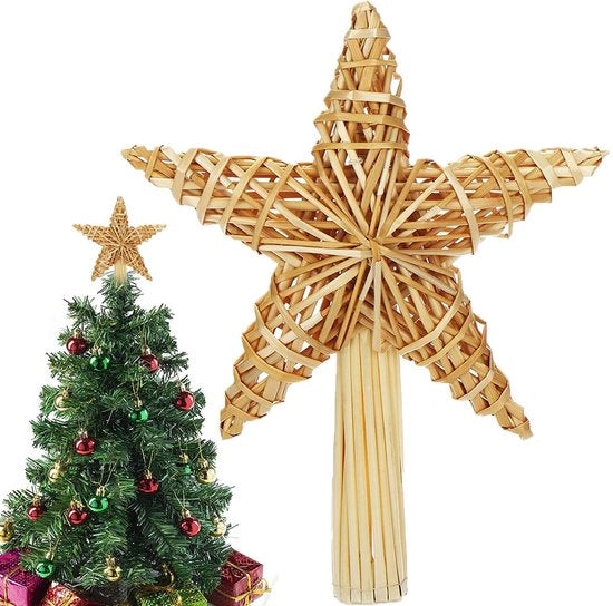 Albero di Natale artificiale 20 x 30,5 cm - Stella fatta a mano con paglia naturale