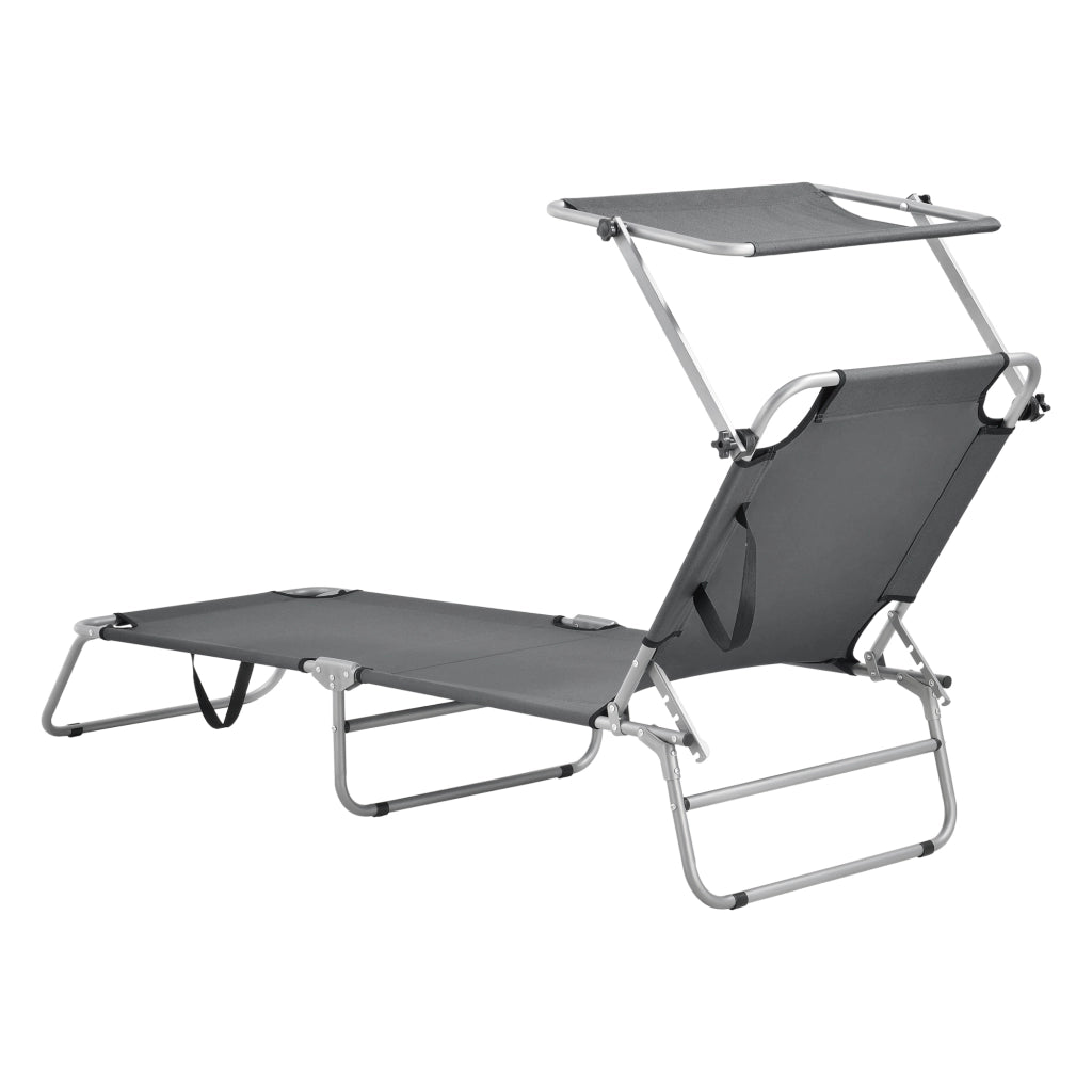 Lettino Prendisole Argozelo con Tettuccio Parasole Sdraio Portatile - Grigio Scuro casa.pro