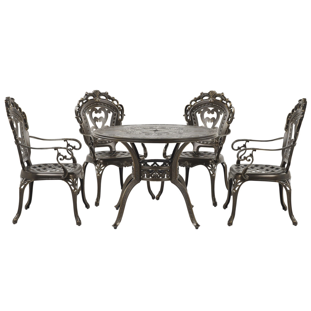 Set da pranzo da giardino Tavolo rotondo da esterno in alluminio marrone 4 sedie vintage
