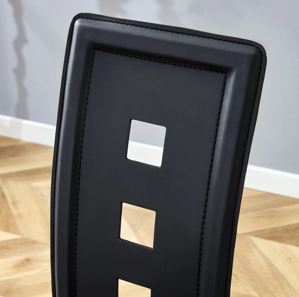 Set 2 sedie da pranzo nere in PU con gambe argentate
