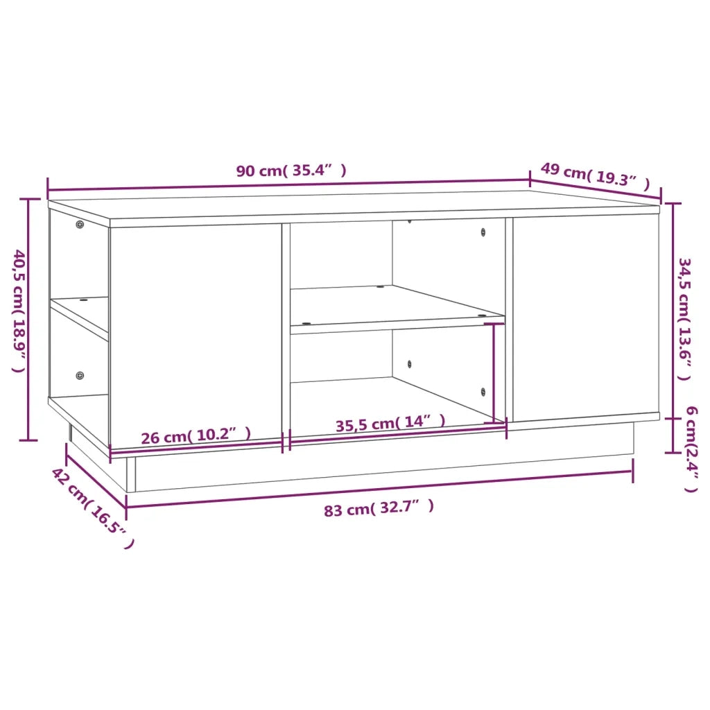 Tavolino da Salotto Bianco 90x49x40,5 cm Legno Massello di Pino 814400
