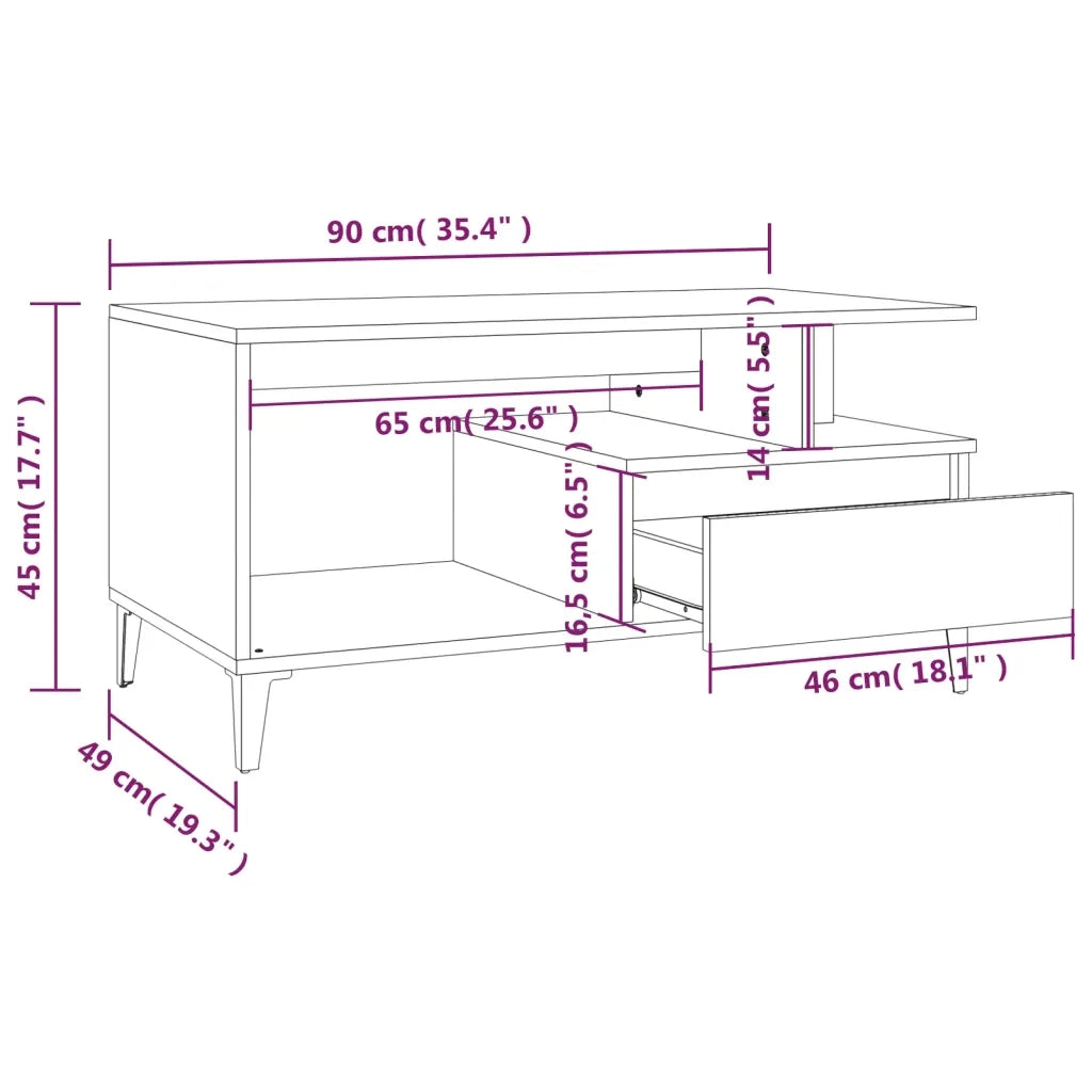 Tavolino da Salotto Bianco 90x49x45 cm in Legno Multistrato 819620