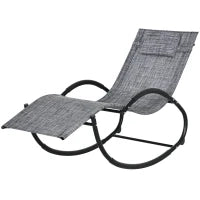 Sedia Sdraio a Dondolo Zero-Gravity da Esterno Impermeabile con Poggiatesta, 155x61x88 cm, Grigio