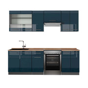 Cucina componibile Fame-Line Blu scuro lucido/Antracite 240 cm, PL Rovere Vicco