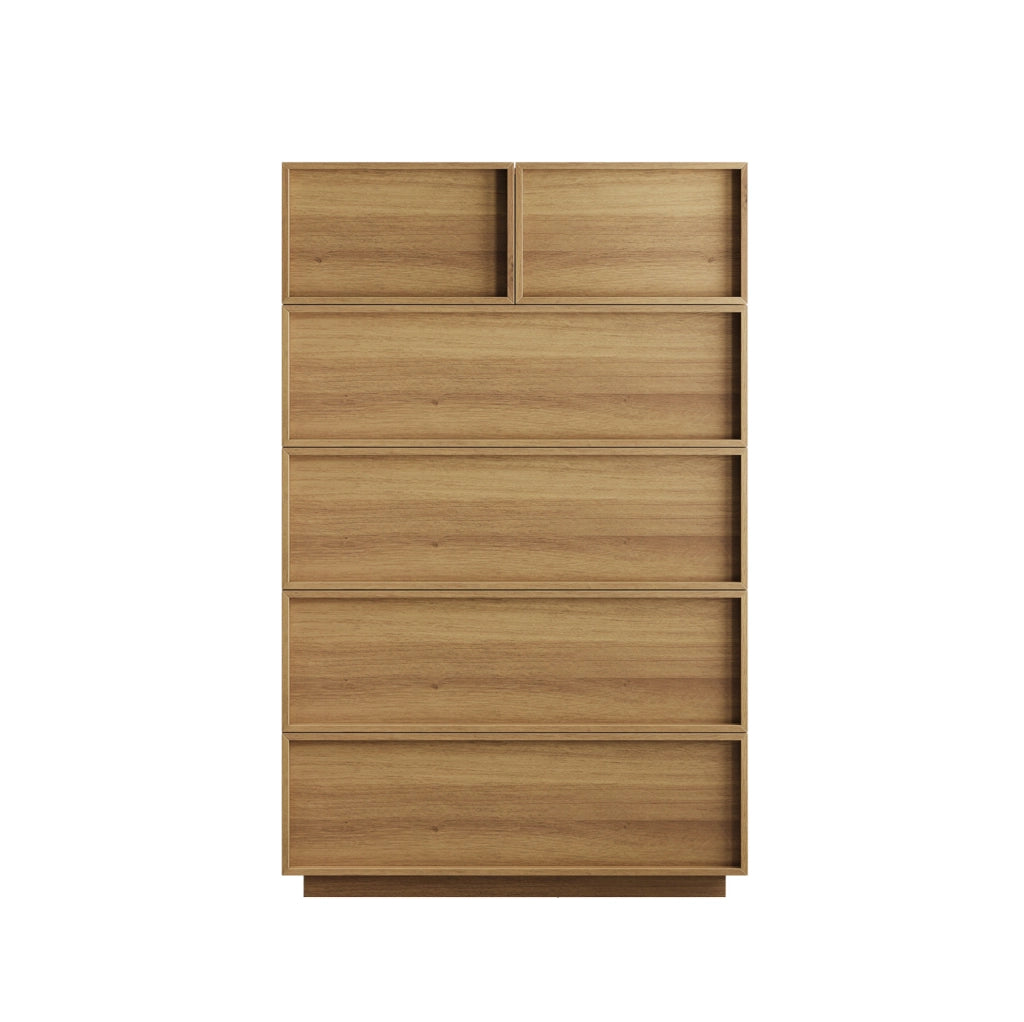 Cassettiera 80x48x127 cm con sei cassetti; guide in metallo; MDF e truciolare; naturale