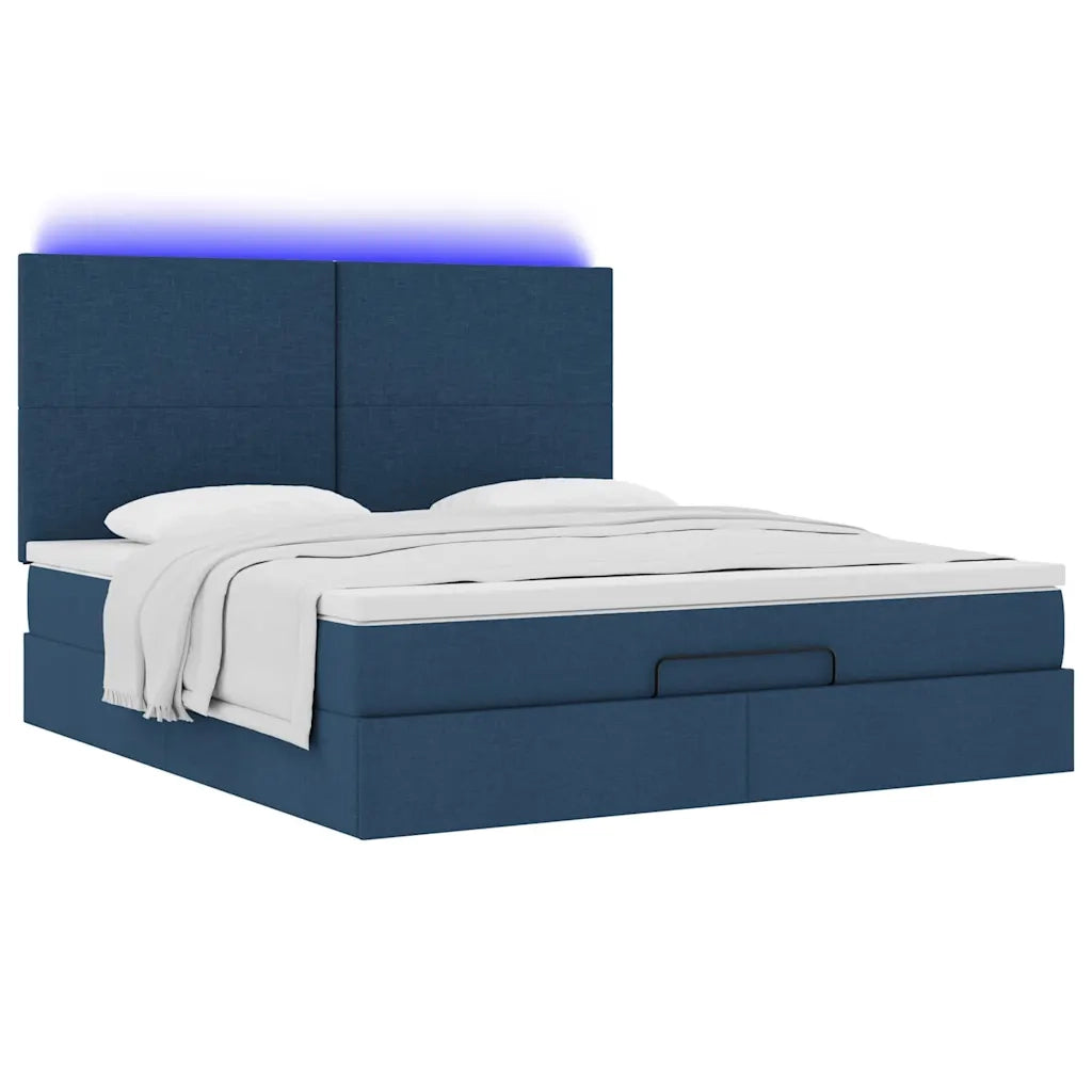 Struttura Letto Pouf con Materasso Blu 160x200 cm in Tessuto 3313940
