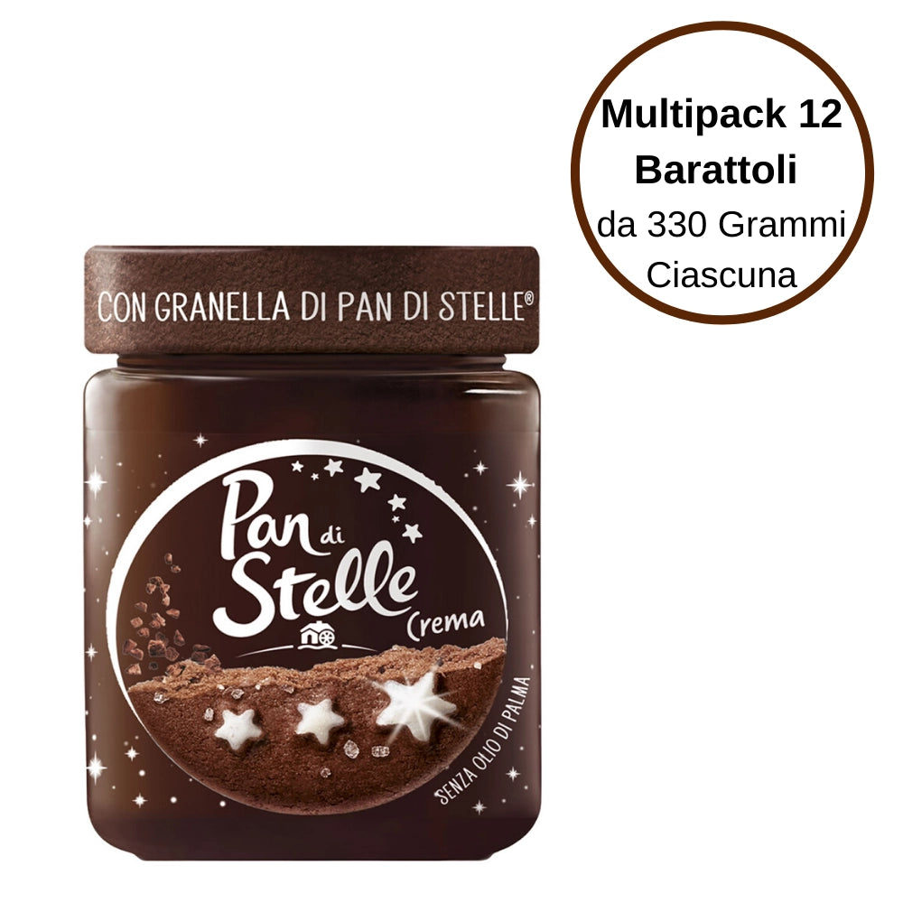 Pan di stelle crema spalmabile alle nocciole con granella di biscotto multipack 12 barattoli da 330 gr ciascuno