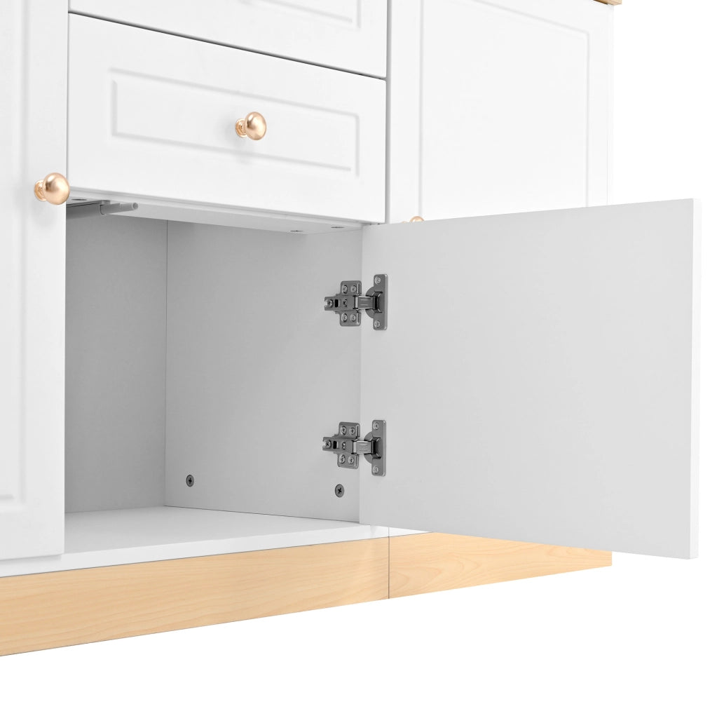 Credenza 135，5x39x76 cm bianca e legno， 3 ante e 2 cassetti