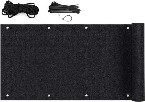 Protezione vista schermo balcone in HDPE 220 g/m² trasparente 9 x 6 m nero con accessori