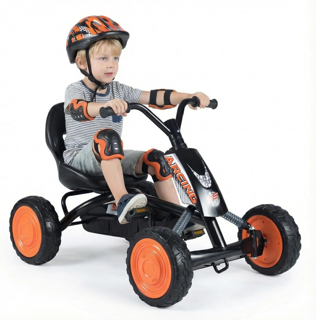 Go Kart a Pedali per Bambini, Veicolo a Pedali con Sedile Regolabile, 4 Ruote Resistenti, Macchina Elettrica per Bambini 3-8 Anni, Portata 30 kg (Rosso)