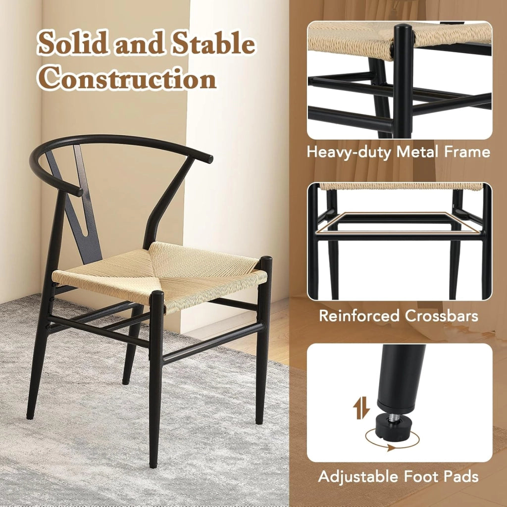 Set di 2 sedie da pranzo impilabili, da cucina, da soggiorno, con schienale e ampia seduta in rattan, portata 150 kg, con gambe in metallo, set di sedie 54 x 59 x 73 cm