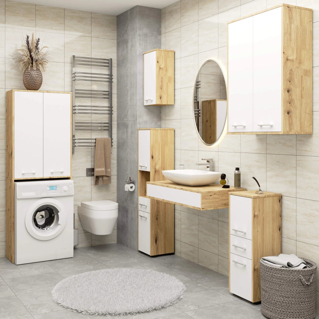 Mobile bagno AKORD FIN Quercia Artisan 30 cm 2 ante 1 cassetto inserto frontale Bianco 30x30x85 cm