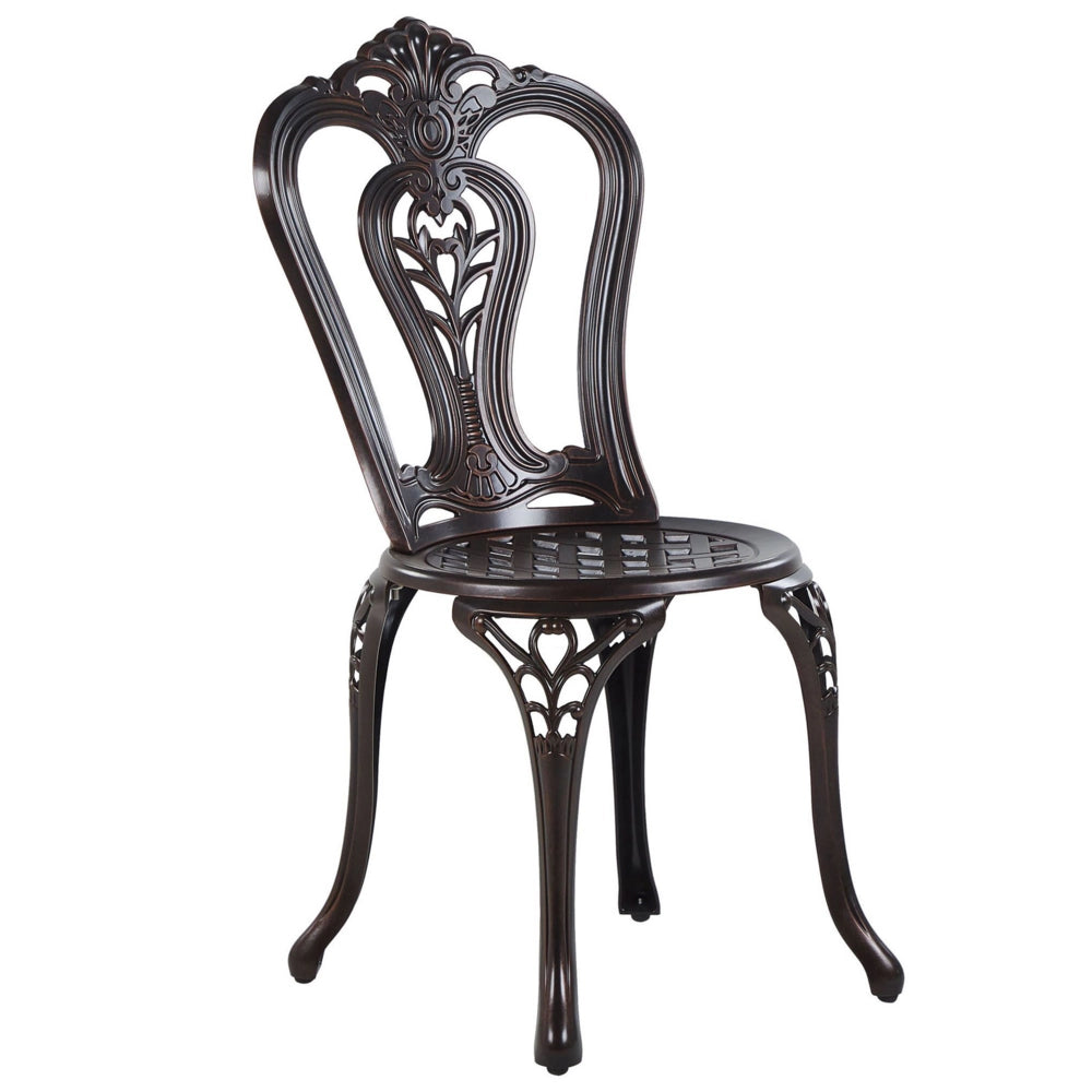 Set Bistrot Marrone Alluminio Giardino Esterno 2 Posti Tavolo ø 65 cm 2 Sedie Vintage