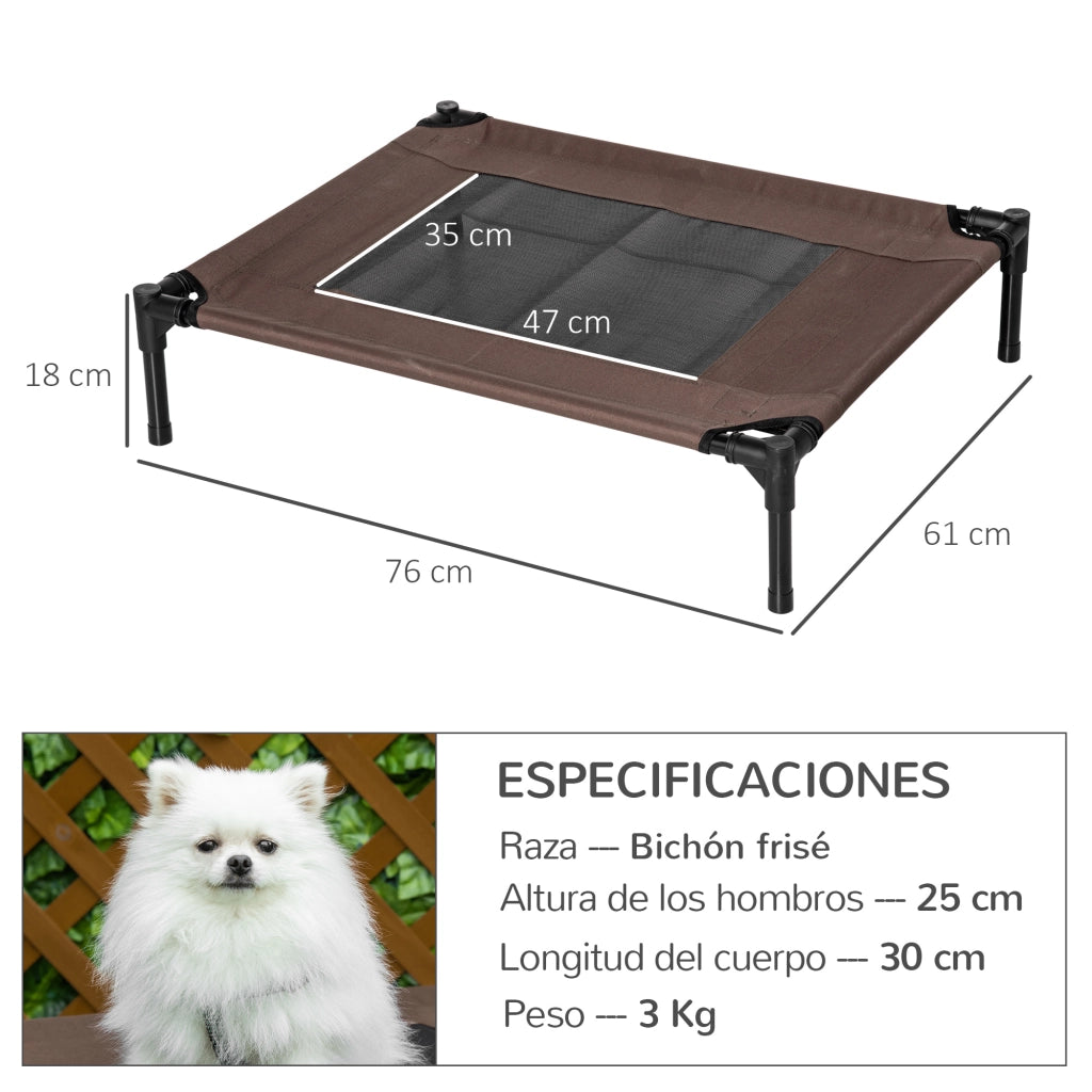 Letto per Cani Gatti Portatile con Zona a Maglia ¨C Zephmum ¨C 76x61x18 cm Marrone
