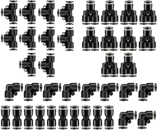 Connettori pneumatici - 40 pezzi - Connettori robusti e regolabili - Push-to-Connect - Adatti a PU/PE/Nylon - Pressione di lavoro fino a 1 MPa - Connettori per gas
