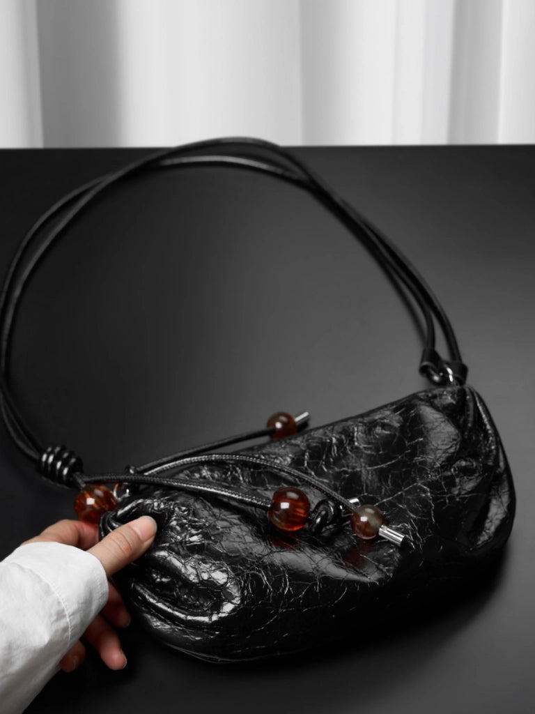 Borsa a tracolla da donna in vera pelle nera