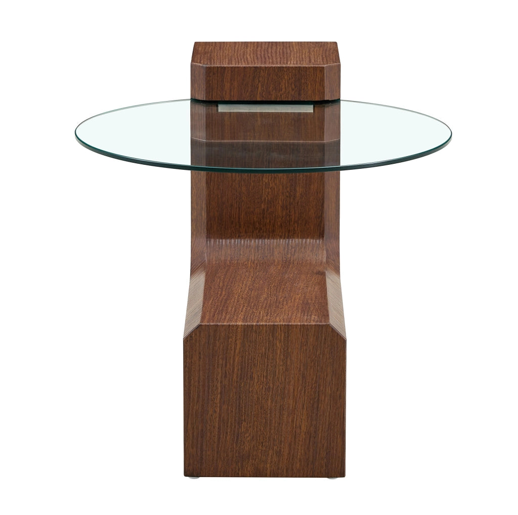 Set di tavolini da salotto rotondi 2 pezzi in MDF effetto noce; vetro trasparente; bianco marmo; 61 cm