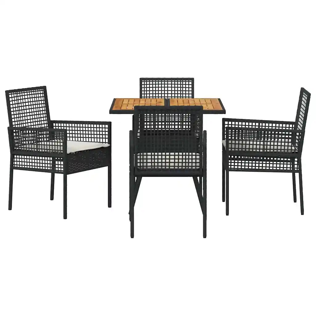 Set da Pranzo per Giardino 5 pz | Set Salotto da Giardino Nero polyrattan