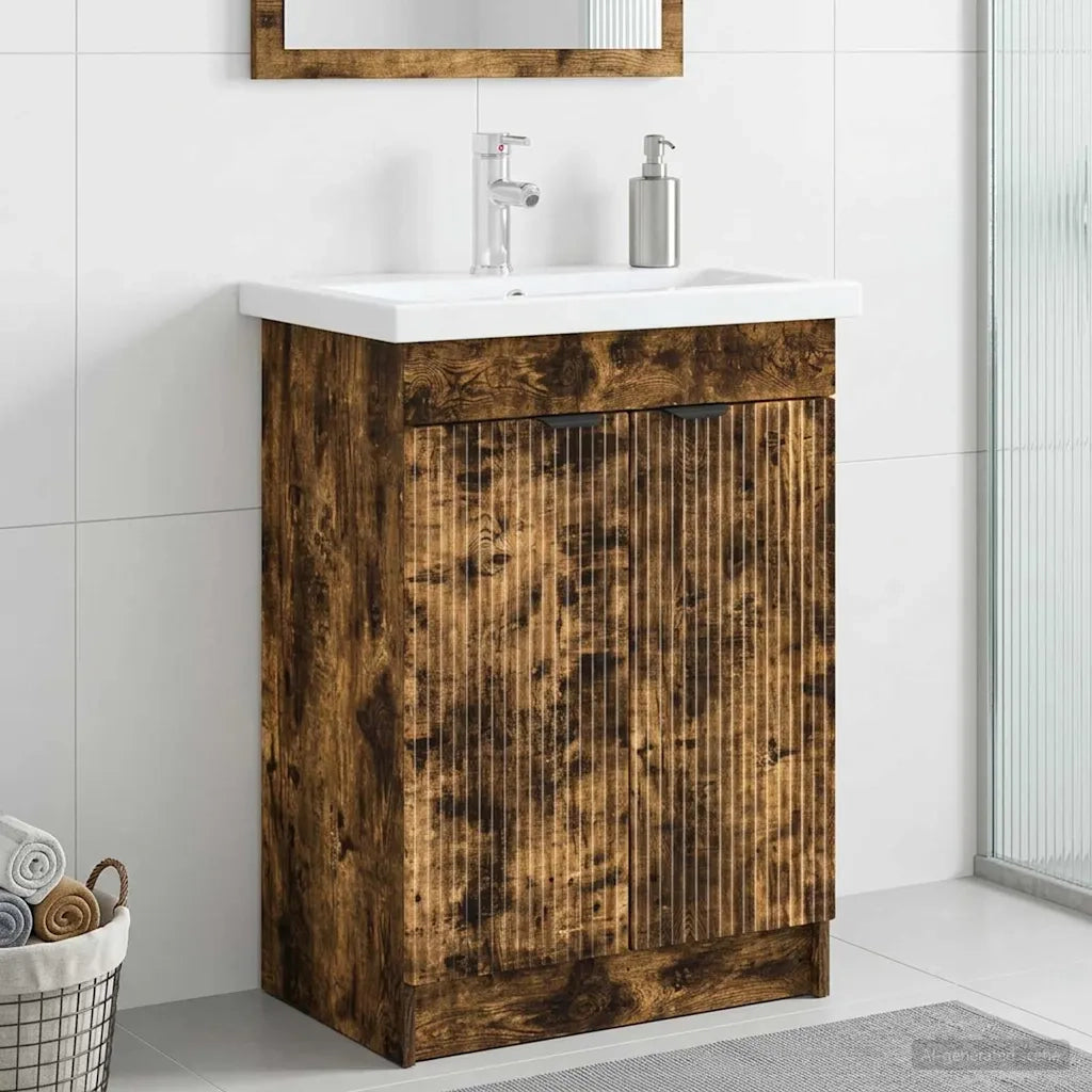 Mobiletto da bagno sotto il lavello Rovere Fumo