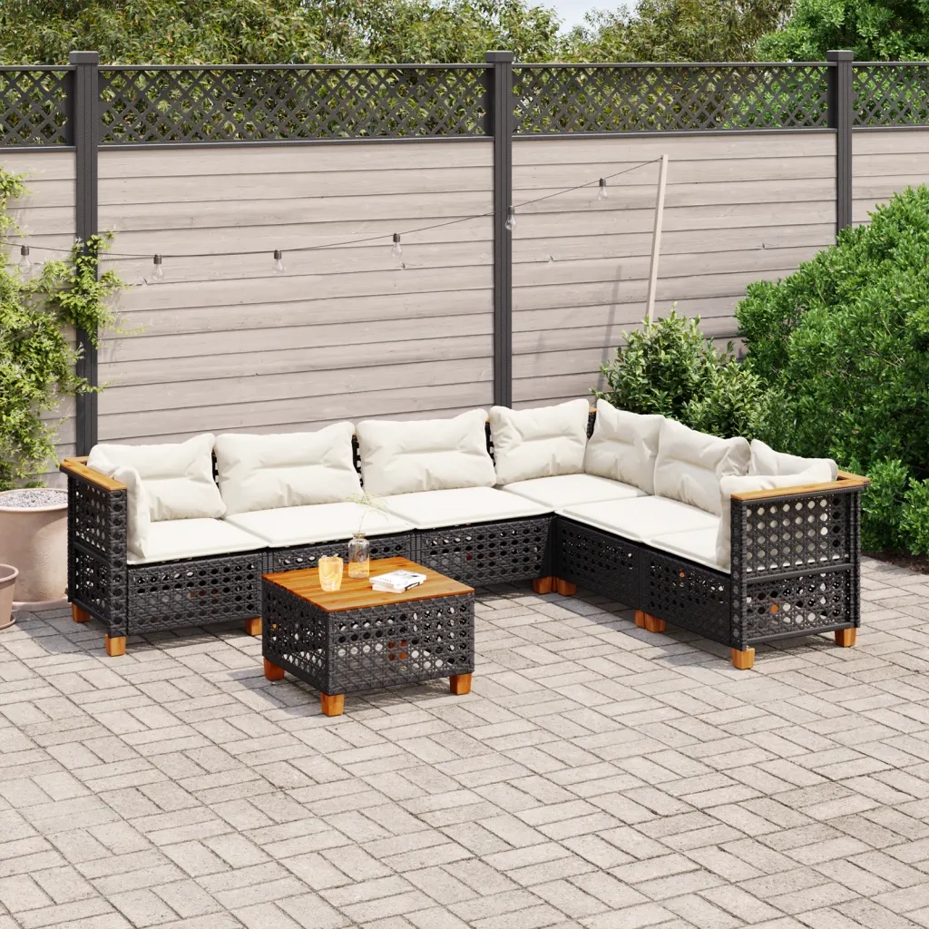 Set Divani da Giardino con Cuscini 7pz Nero Polyrattan 3261866