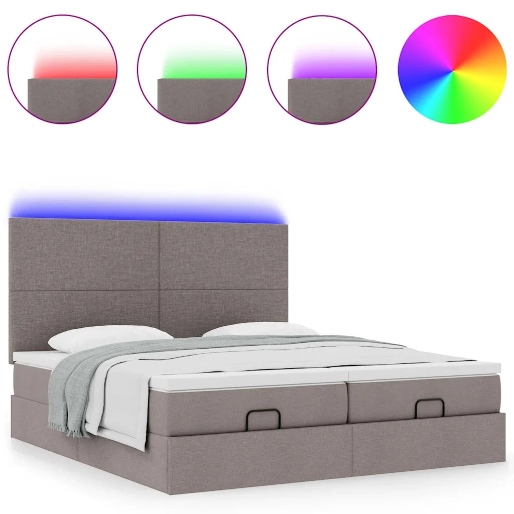 Struttura Letto Pouf con Materassi Tortora 200x200 cm Tessuto 3314531