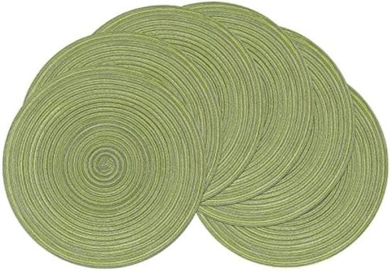 Set di 6 mattonelle per tavola, cotone, rotonde, intrecciate, lavabili, grigie, rotonde, lavabili, termoresistenti, per matrimonio, festa, cucina, decorazione, 38 cm (verde)