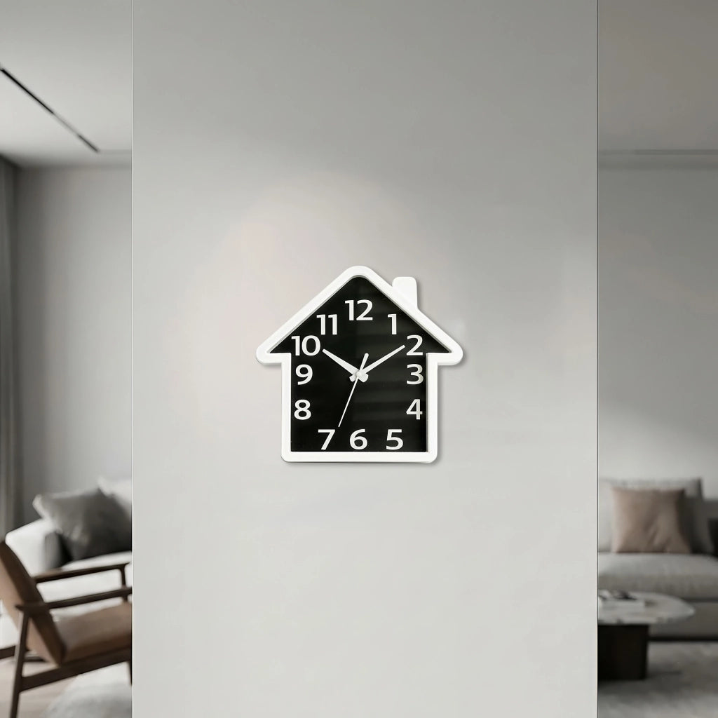 Orologio da Parete a Forma di Casa 22x21 cm Design Moderno Bianco e Nero con Numeri Grandi Decorativo per Soggiorno Cucina Cameretta e Ingresso Nero