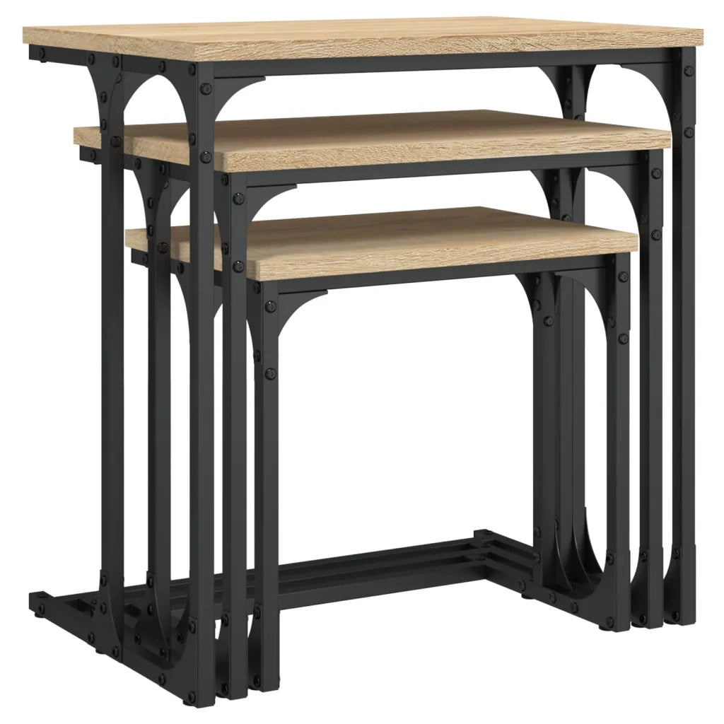 Tavolini Impilabili 3 pz Rovere Sonoma in Legno Multistrato 837818