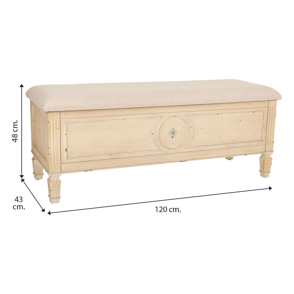 Sgabello beige in legno e imbottita 120x43x48h