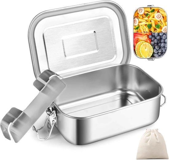 Cassa da Pranzo in Acciaio Inox 750ml - Scatola per Pasti con Divisione Rimovibile