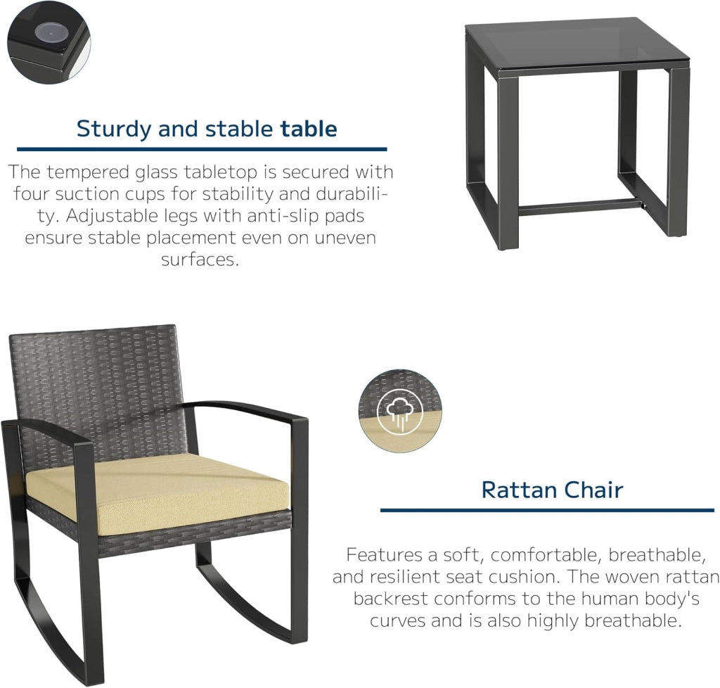 Set di Mobili da Balcone,Set Tavolino e Sedie da Giardino,Set di Mobili da Giardino in Rattan,2 Sedie da Esterno e 1 Tavolino,per Giardino Cortile Piscina (Beige)
