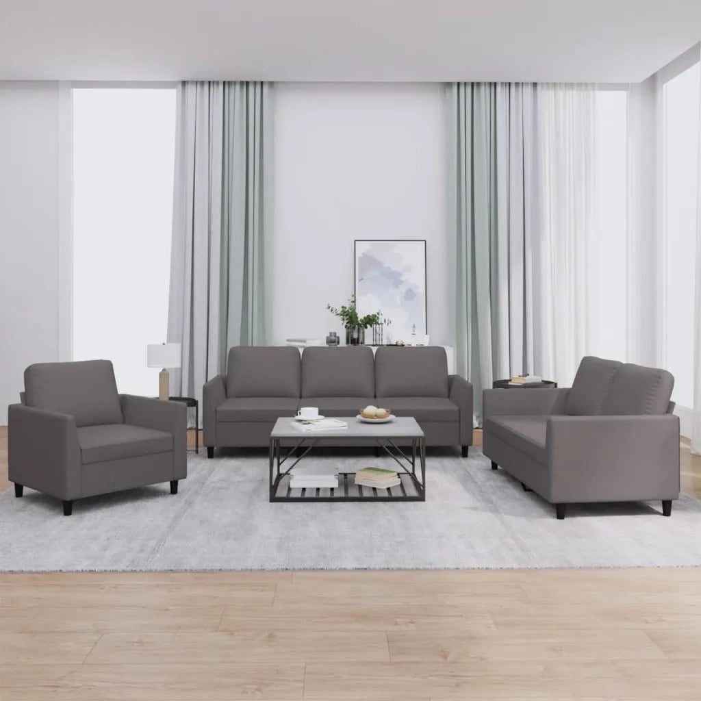 Set di Divani 3 pz con Cuscini Grigio in Similpelle 3201742